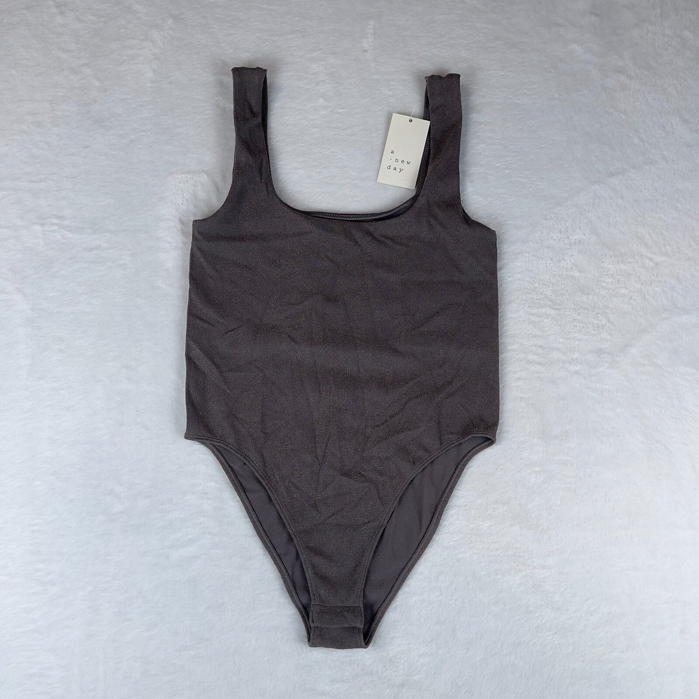 A New Day One Piece Swimsuit Womens S Gray Seamless Classic Scrunchie Scoop Neck